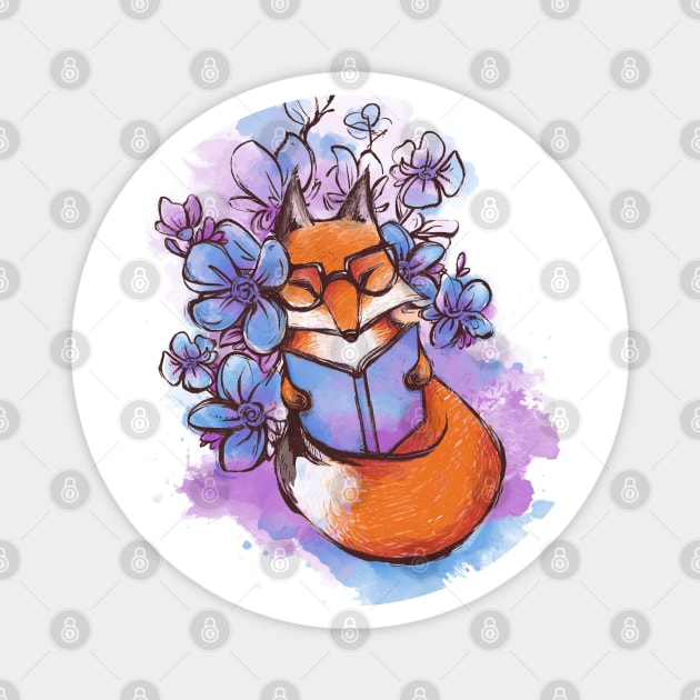 Fox, Books and Spring! Magnet by rikolaa